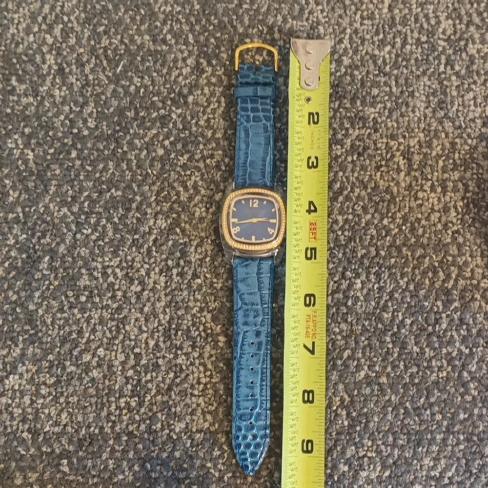 Joan Rivers blue leather and rhinestone women's watch